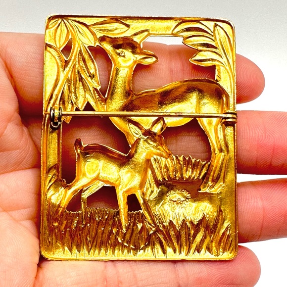 Antique Sterling Silver Coro Brooch Gold Vermeil Figural Deer Doe Fawn Pin - Picture 9 of 13